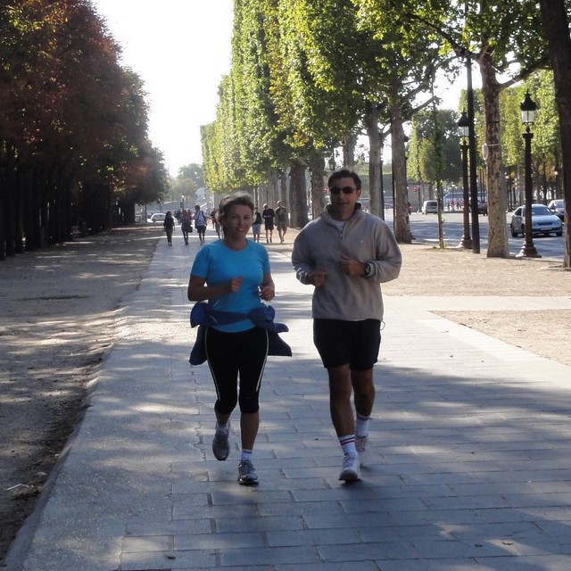 Running in the Champs-Elysées with Françoise and Benoît